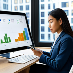 A focused, professional individual of diverse ethnicity, wearing a modest business casual outfit, is seated at a sleek modern desk. They are thoughtfully reviewing information on a tablet displaying various credit card reward categories and a graph showing optimized earnings. A few credit cards are neatly arranged beside the tablet, but not the primary focus. The background is a brightly lit, contemporary home office with soft, natural light filtering in. Subtle abstract financial graphics or a muted cityscape are visible through a window. Professional photography, high resolution, realistic rendering, perfect anatomy, correct proportions, well-formed hands, proper finger count, natural body proportions, natural pose, fully clothed, modest clothing, appropriate attire, safe for work, appropriate content, professional.