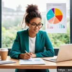 Home 18 소득과 지출의 간단한 추적 방법 - A cozy home office scene featuring a young adult thoughtfully reviewing a detailed monthly budget on...